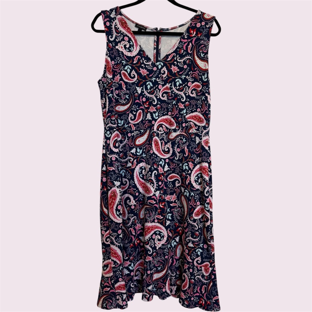 Talbots Large Pink/Navy Sleeveless Paisley Dress, Excellent Condition